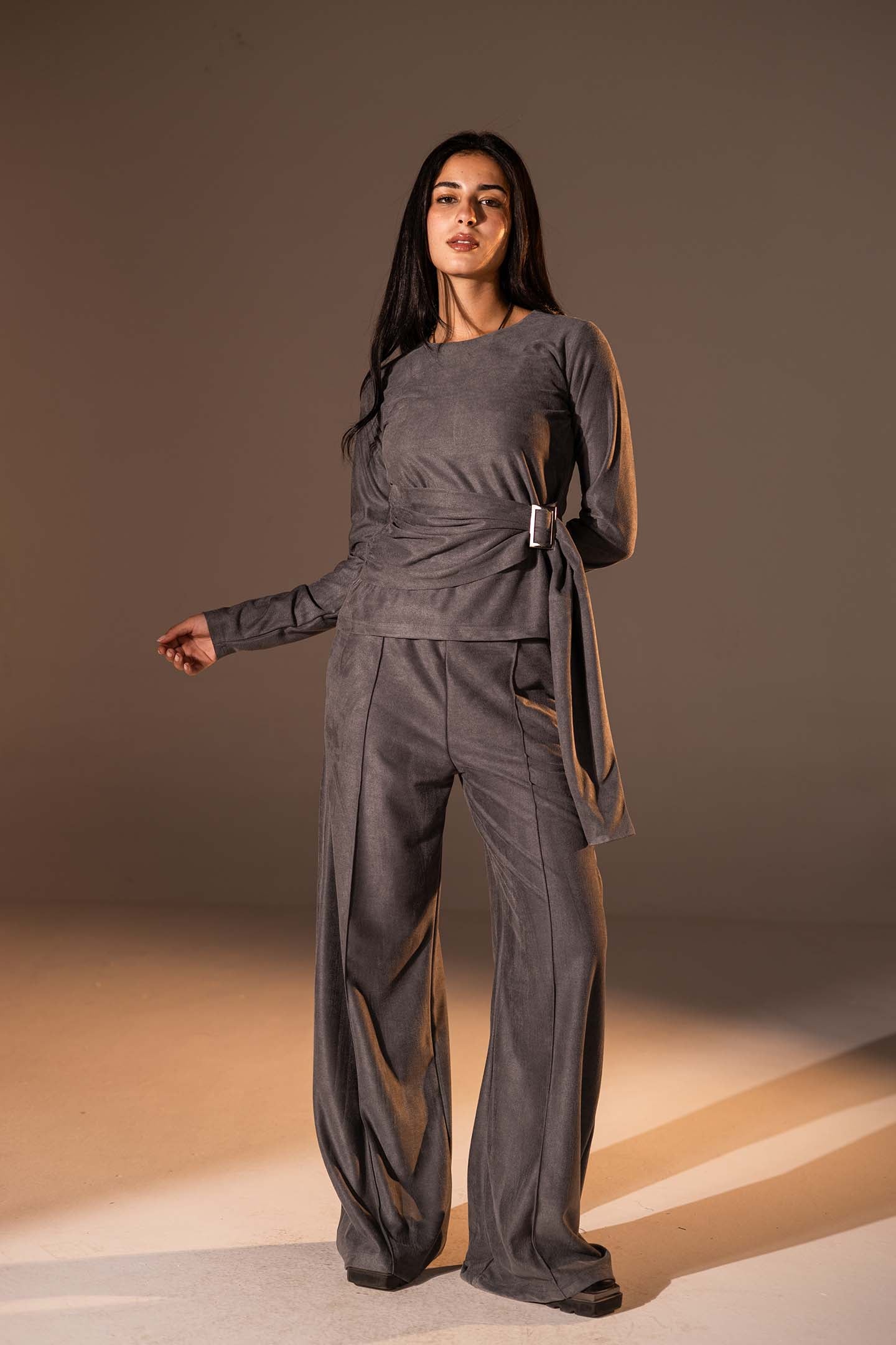 Grey Wrap Top with Side Buckle