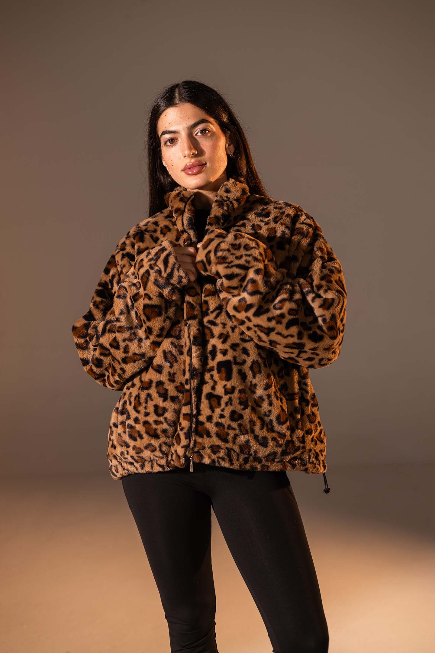 Brown Animal Print Plush Jacket