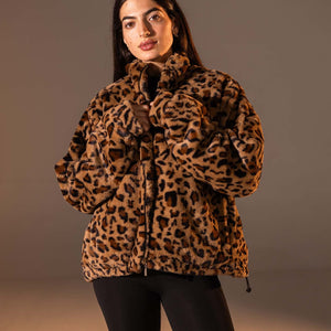 Brown Animal Print Plush Jacket