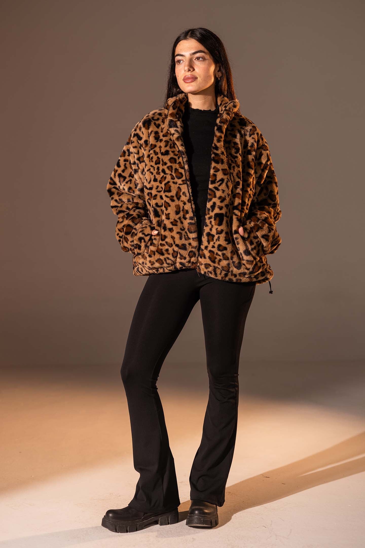 Brown Animal Print Plush Jacket