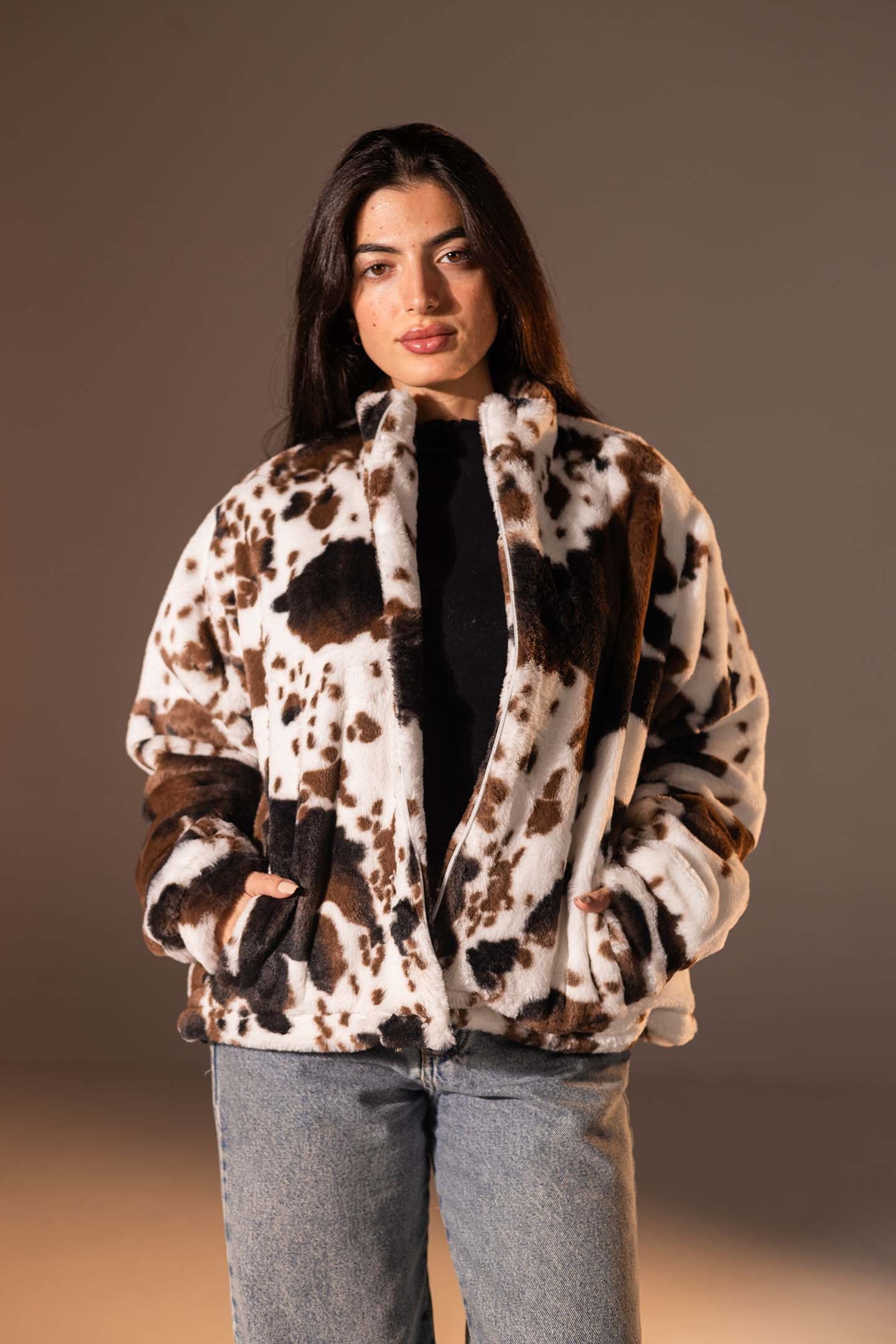 White Animal Print Plush Jacket