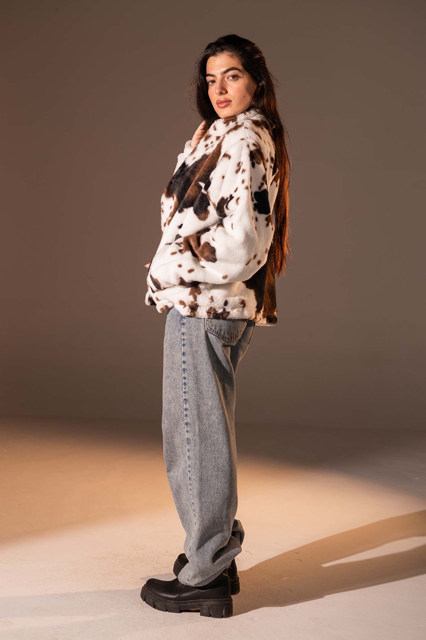 White Animal Print Plush Jacket