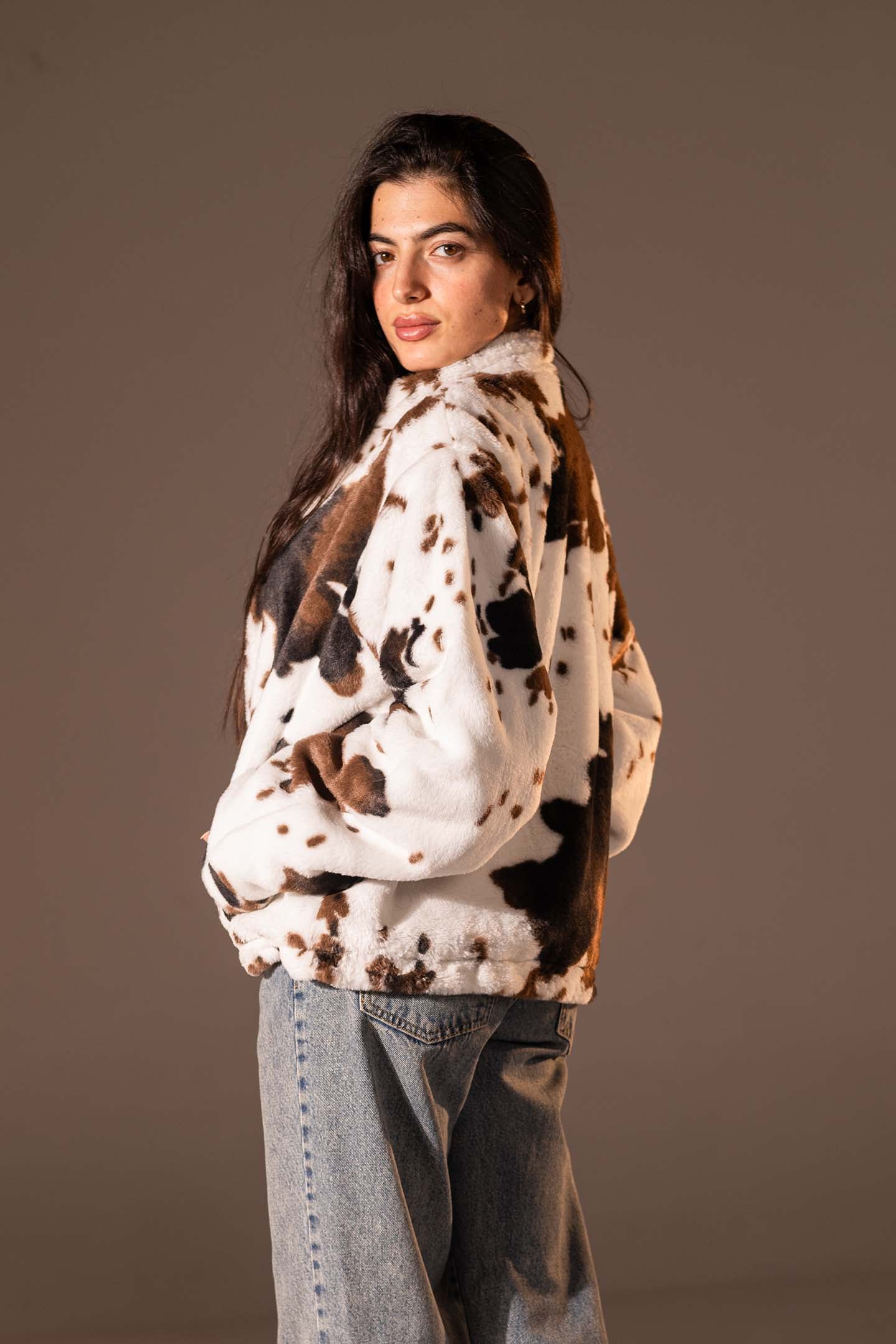White Animal Print Plush Jacket