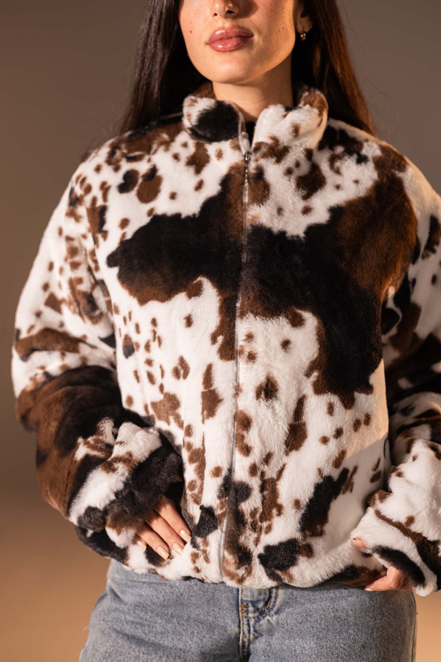 White Animal Print Plush Jacket