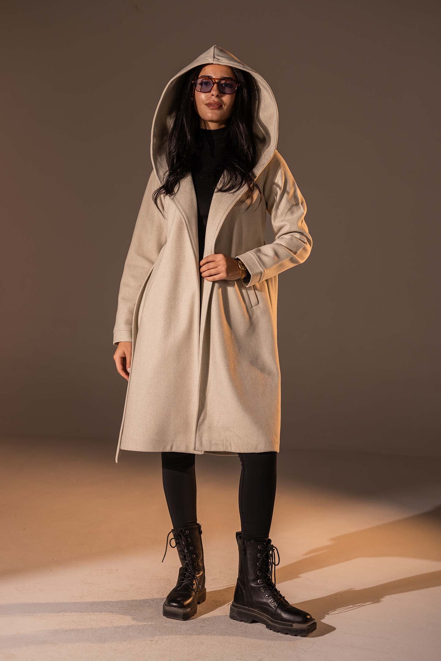Beige Belted Wool Coat