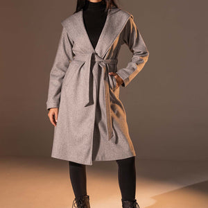 Grey Belted Wool Coat
