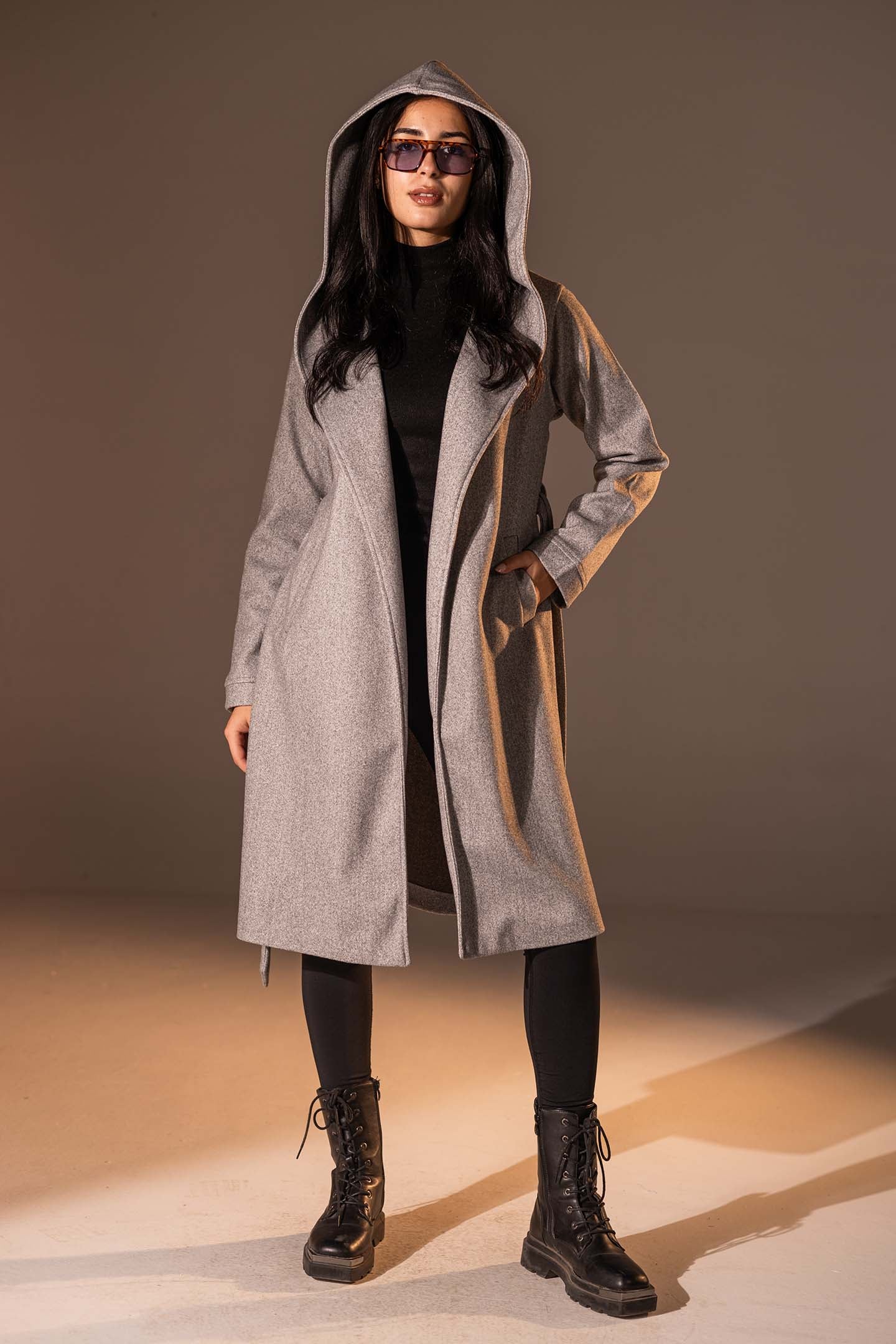 Grey Belted Wool Coat