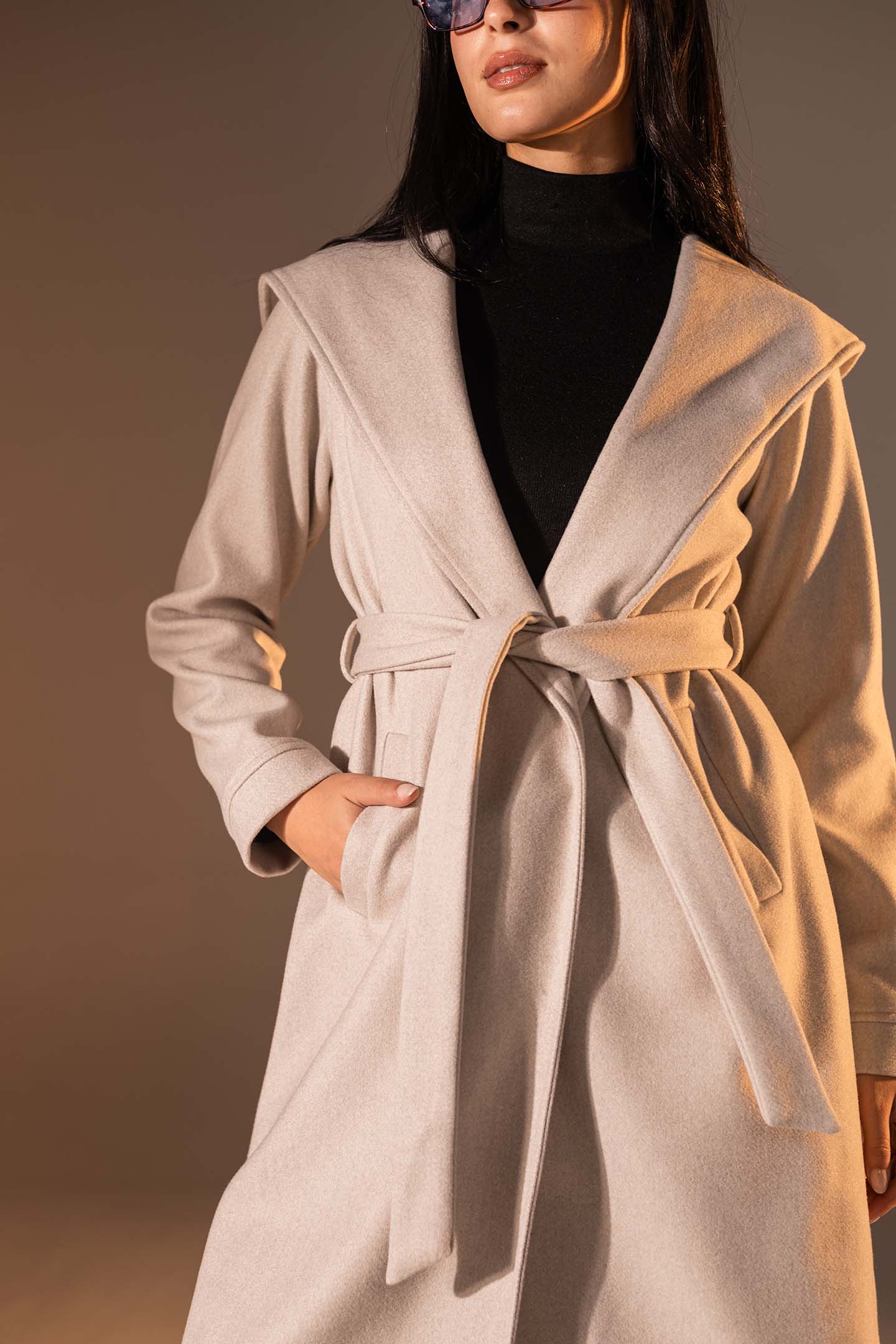 Off White Belted Wool Coat