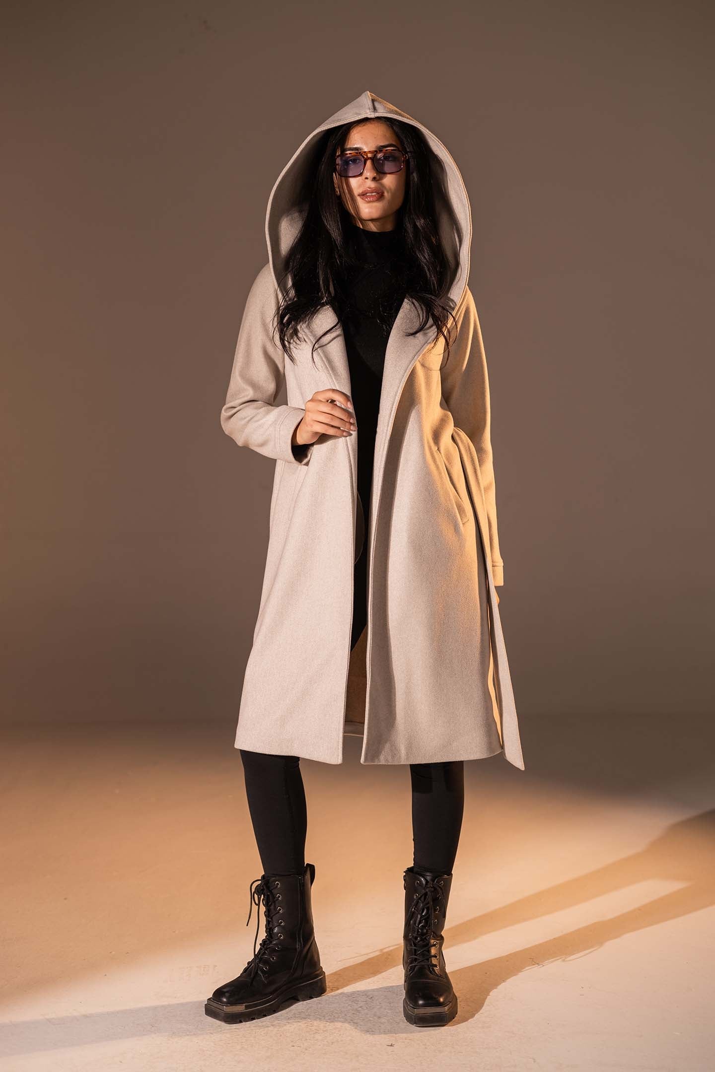 Off White Belted Wool Coat