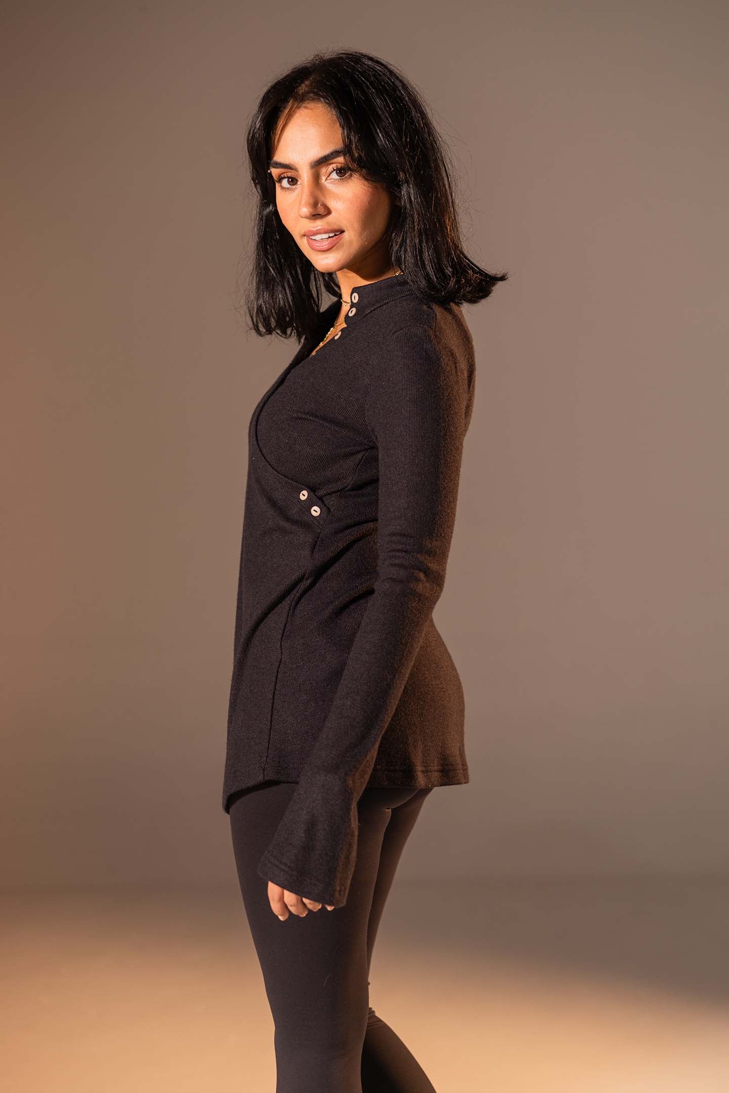 Black Wrap-Style Knit Top