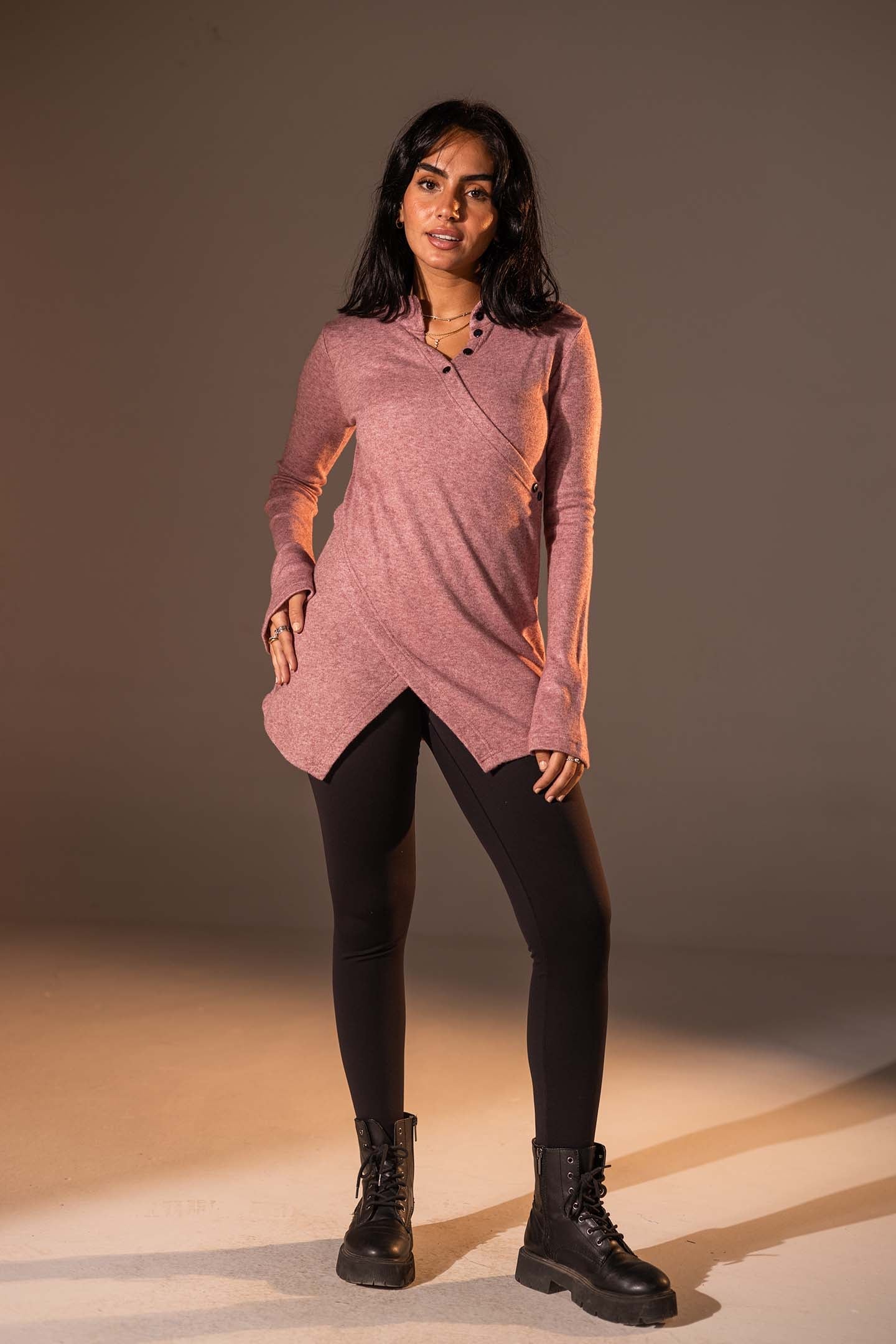 Dusty Rose Wrap-Style Knit Top