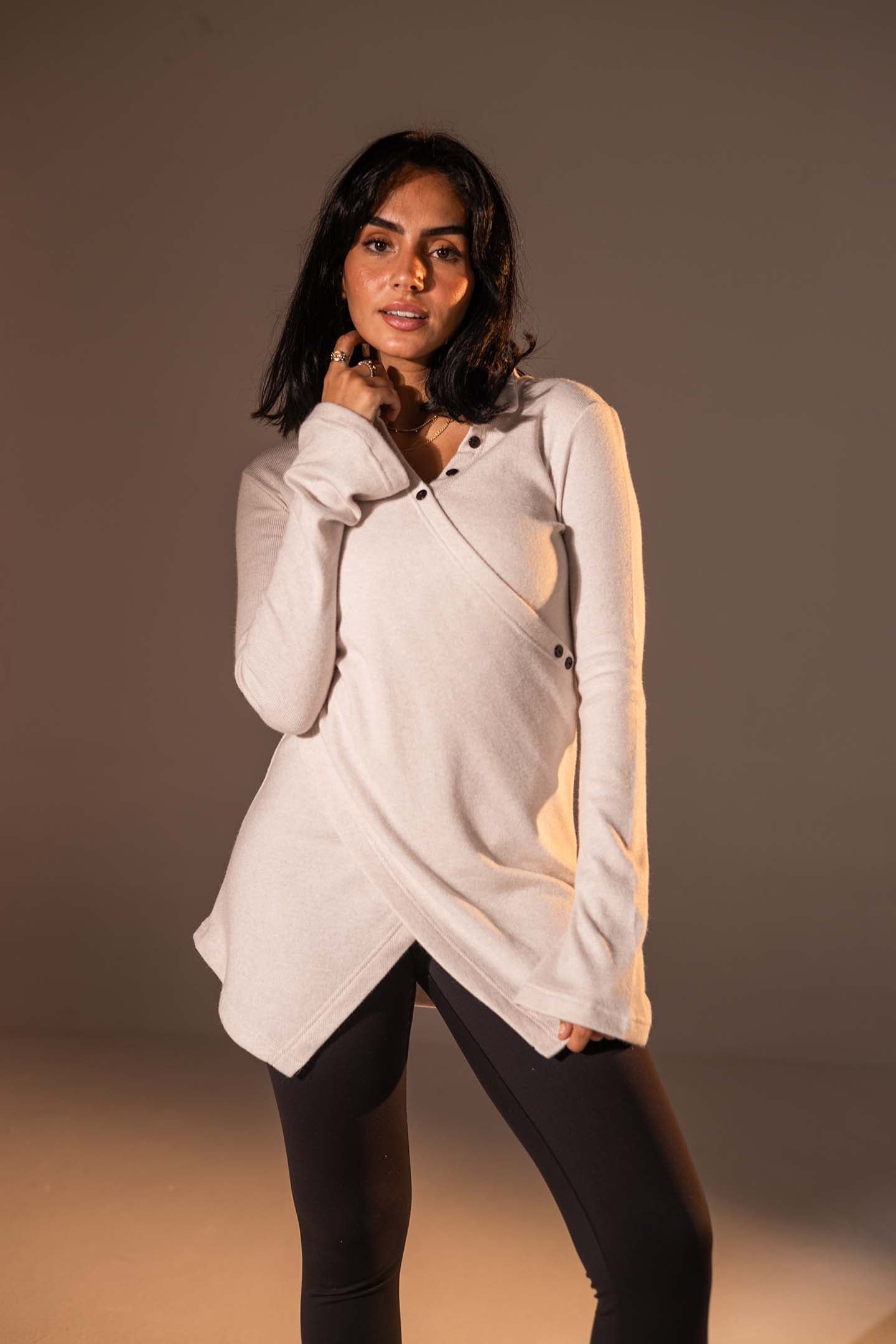 Off White Wrap-Style Knit Top