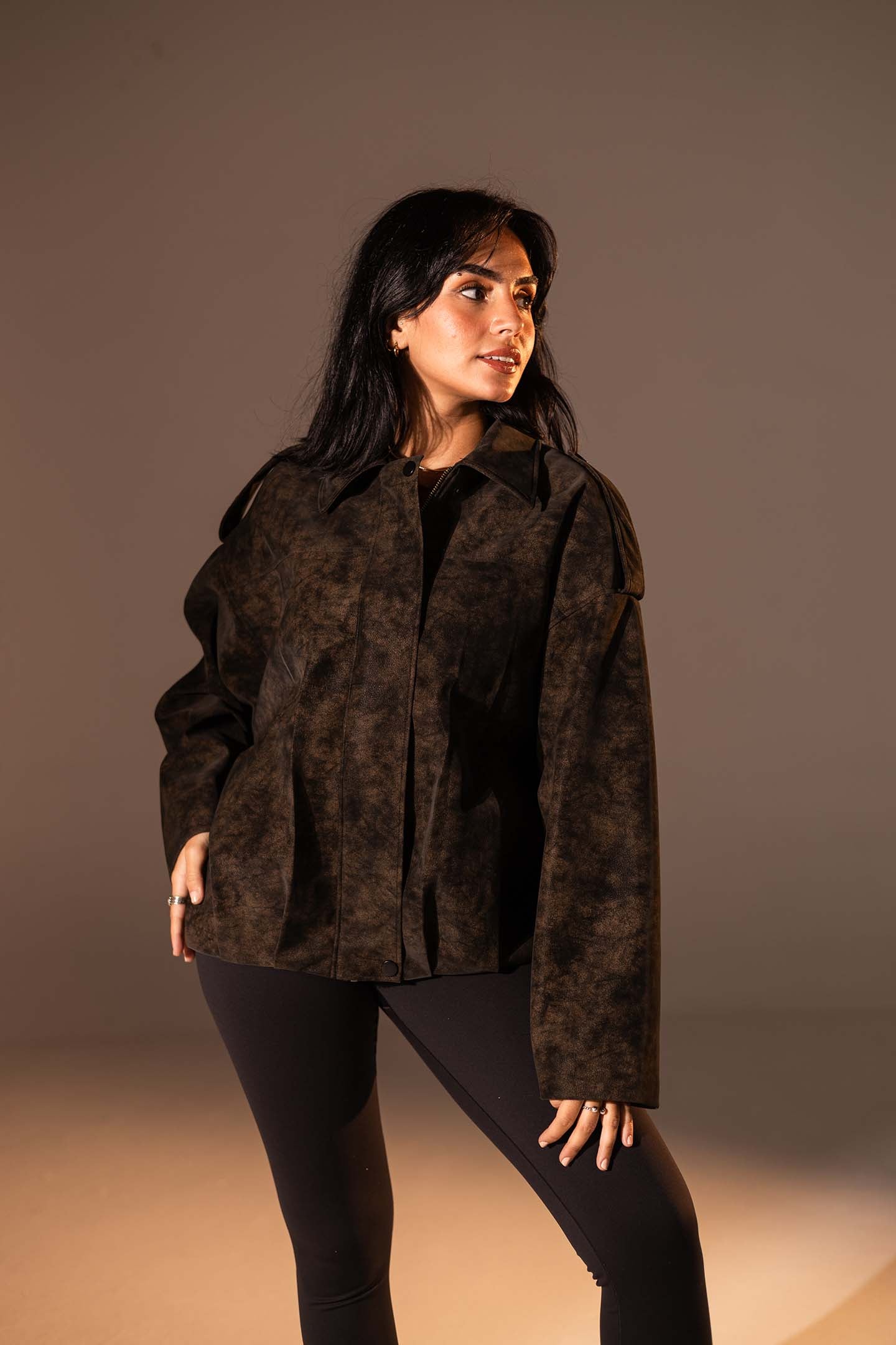 Brown Washed Zip-Up Leather Jacket