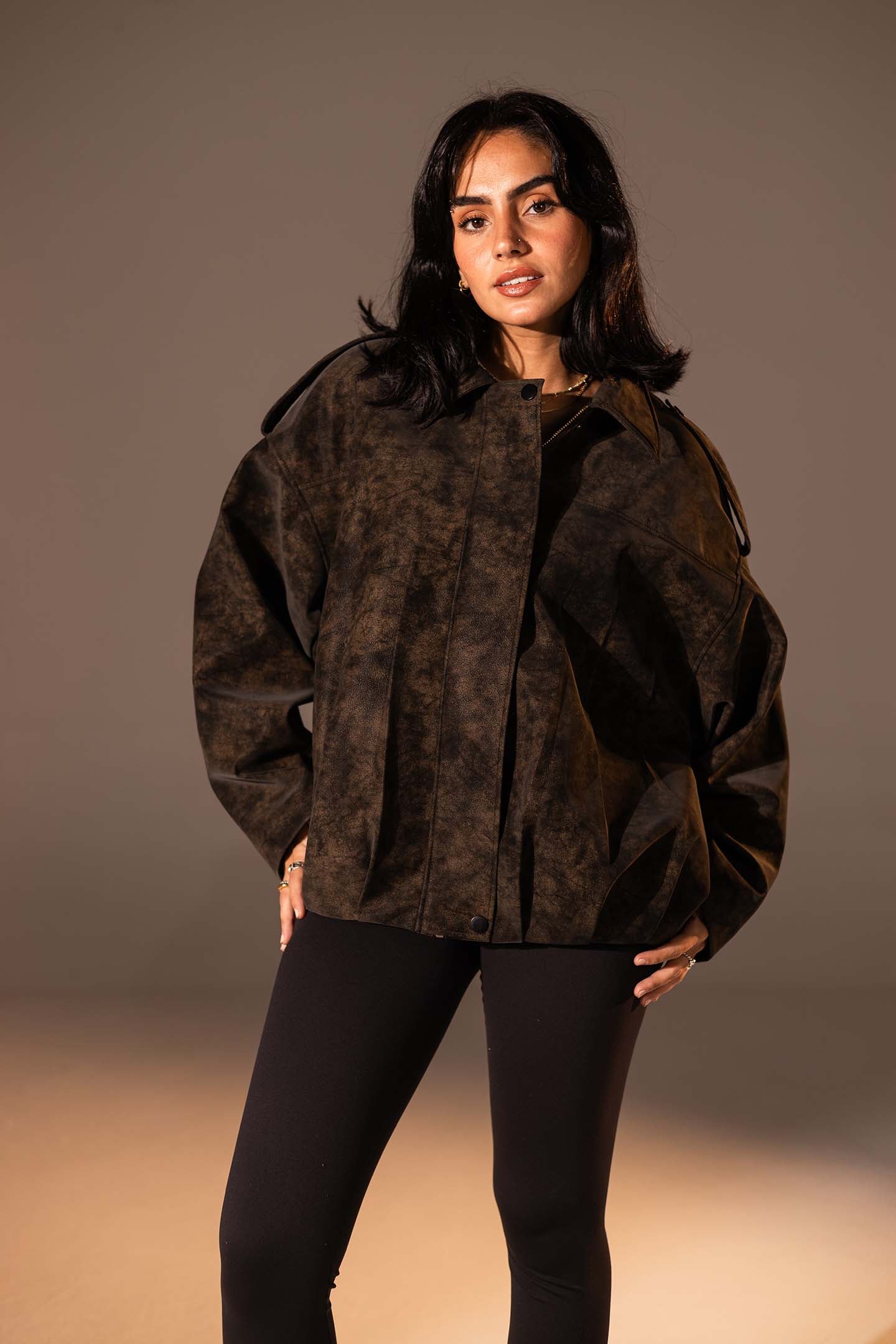 Brown Washed Zip-Up Leather Jacket