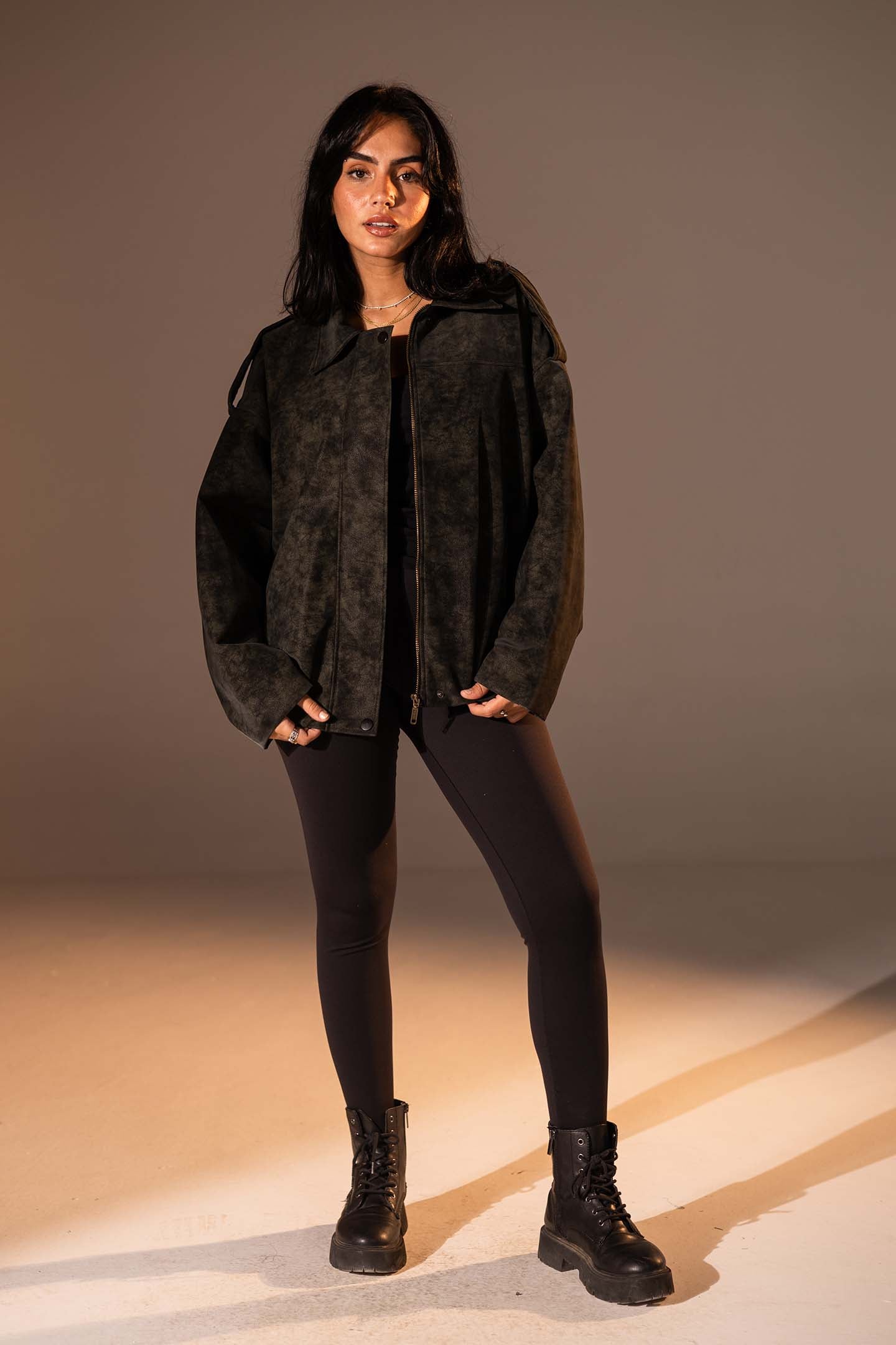 Olive Washed Zip-Up Leather Jacket