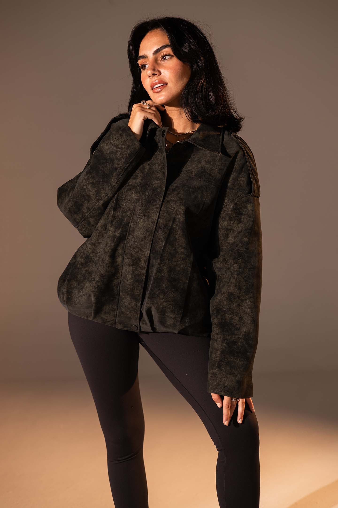 Olive Washed Zip-Up Leather Jacket