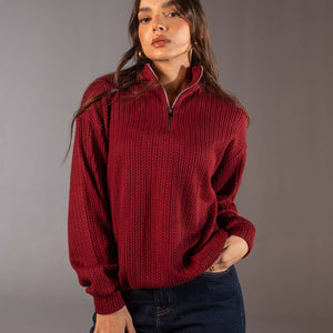 Burgundy Cozy Wool Half-Zip Sweater