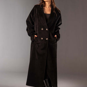 Black Double-Breasted Wool Maxi Coat