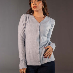 توب صوف محاك أزرق مع شال قابل للإزالة