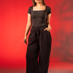 Black Corduroy Wide-Leg Pants