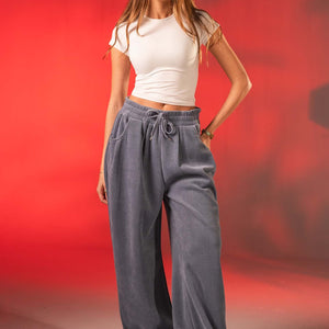Blue Corduroy Wide-Leg Pants