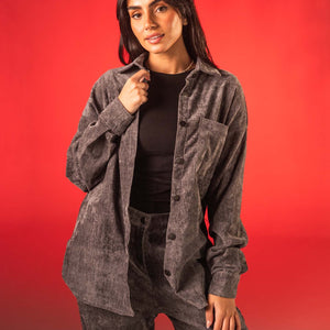 Grey Oversized Velvet Lounge Shirt