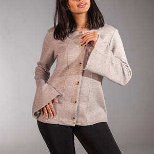Light Grey Flared Sleeve Knit Sweater Button-Up