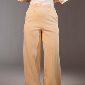 Beige High-Waist Wide Leg Jogger Pants