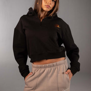 Black Cropped Half-Zip Black Hoodie