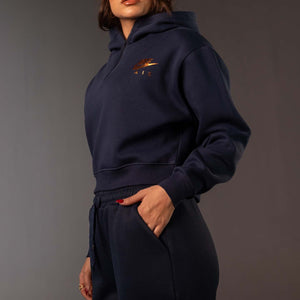 Navy Cropped Half-Zip Black Hoodie