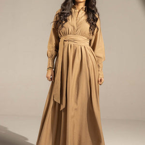 Coffe Wrap Waist Maxi Dress