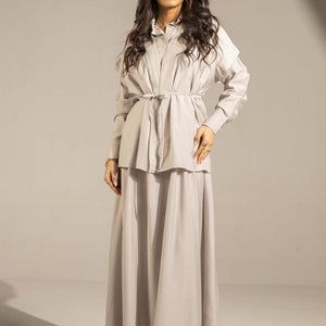 Grey Layered Dress with Wrap Cardigan