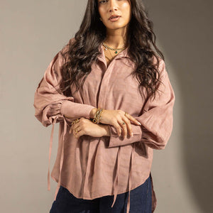 Simon Textured Tie-Cuff Button-Up Blouse