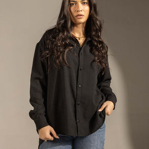 Black Relaxed Fit Button-Up Shirt