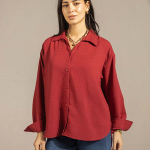 Burgundy Relaxed Fit Button-Up Shirt