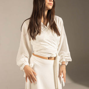White Sparkly Wrap Waist Blouse