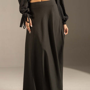 Black Tailored High-Waist Satin Maxi Skirt