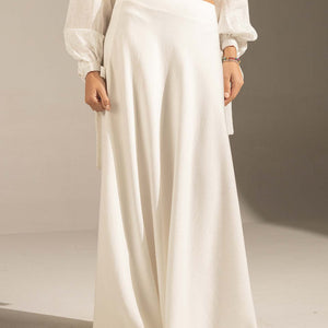 White Tailored High-Waist Satin Maxi Skirt