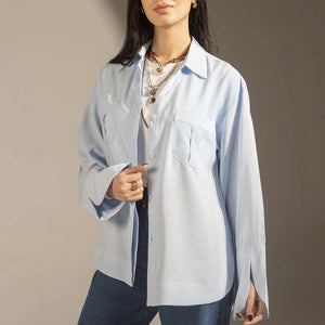 Blue Relaxed Fit Double-Pocket Shirt