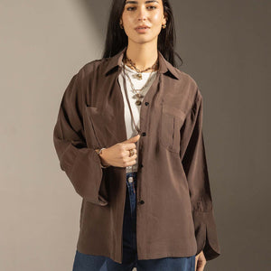 Brown Relaxed Fit Double-Pocket Shirt