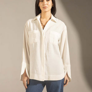 White Relaxed Fit Double-Pocket Shirt