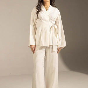 White Elegant Wrap Co-Ord Set