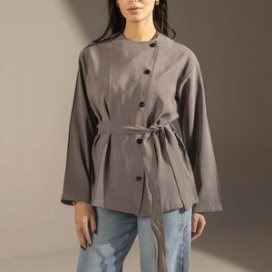 Grey Structured Belted Blouse