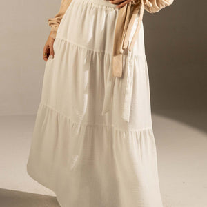 White Elastic Waist Tiered Maxi Skirt