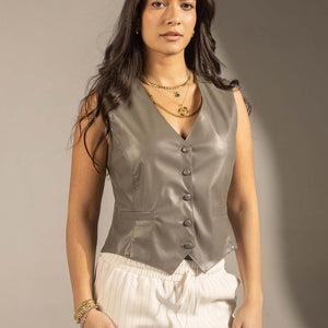 Grey Tailored Faux Leather Vest
