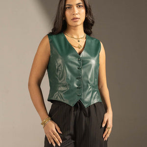 Olive Tailored Faux Leather Vest