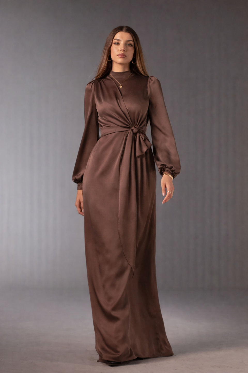 Brown Wrap Satin Dress – 2x2clothing