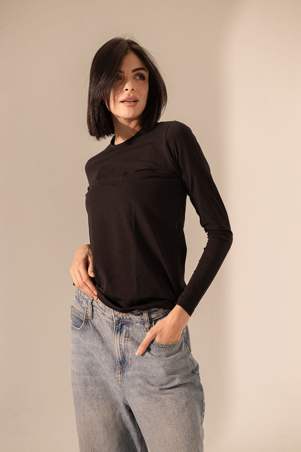 Black Long Sleeves Pure Cotton Basic