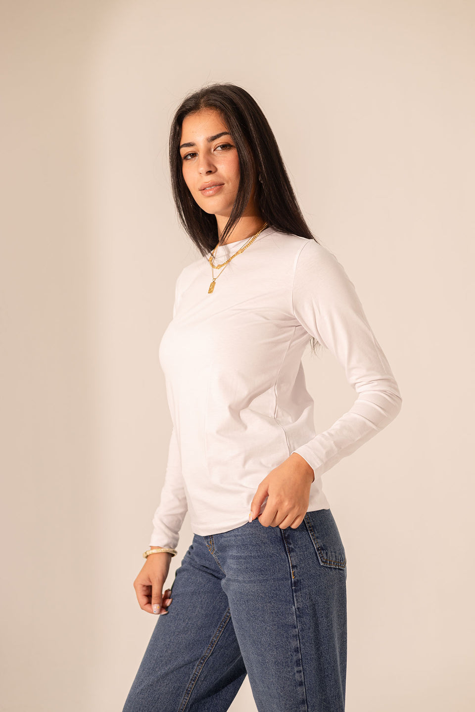 White Long Sleeves Pure Cotton Basic