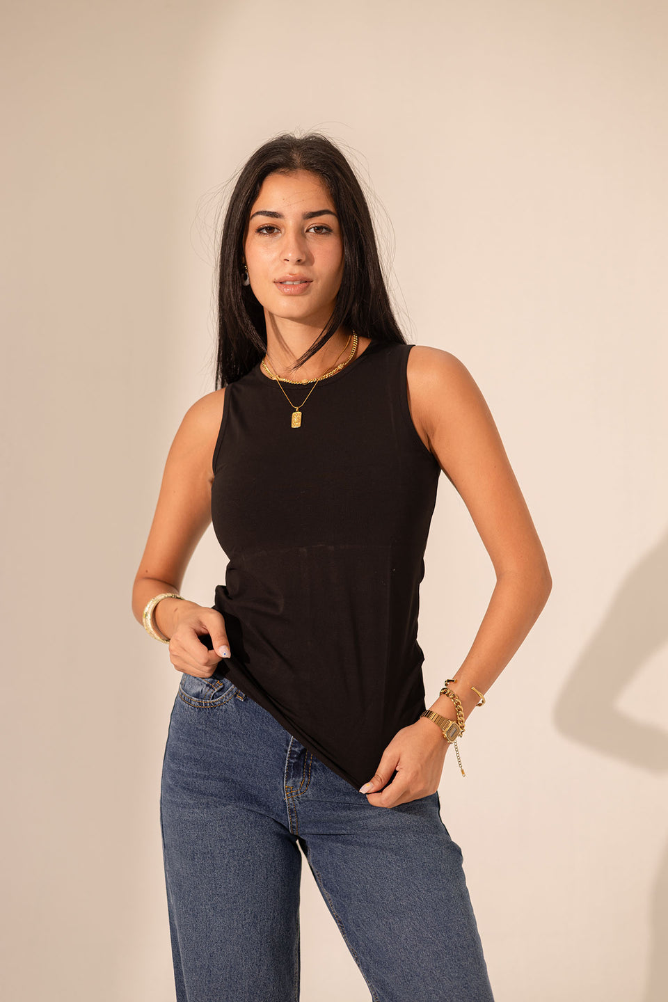 Black Sleevless Pure Cotton Basic